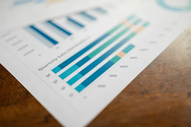 Close-up of a quarterly sales report showing bar charts on paper. UK B2B retention metrics for customer-success teams