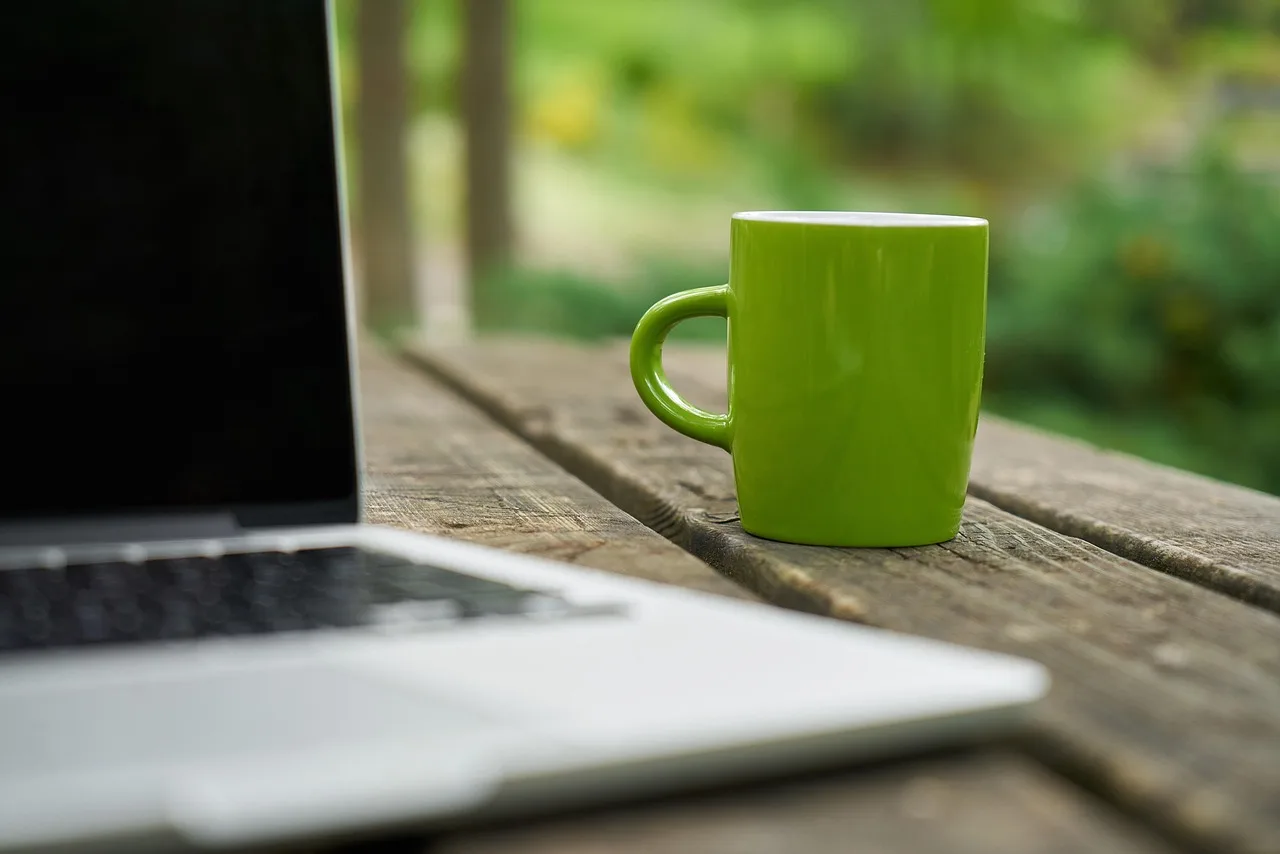 work, keyboard, computer, laptop, screen, office, technology, study, internet, coffee, desktop, author, modern, macbook, electronic, digital, equipment, contact, design, portable, mobile, coffee cup, wireless, cup, green